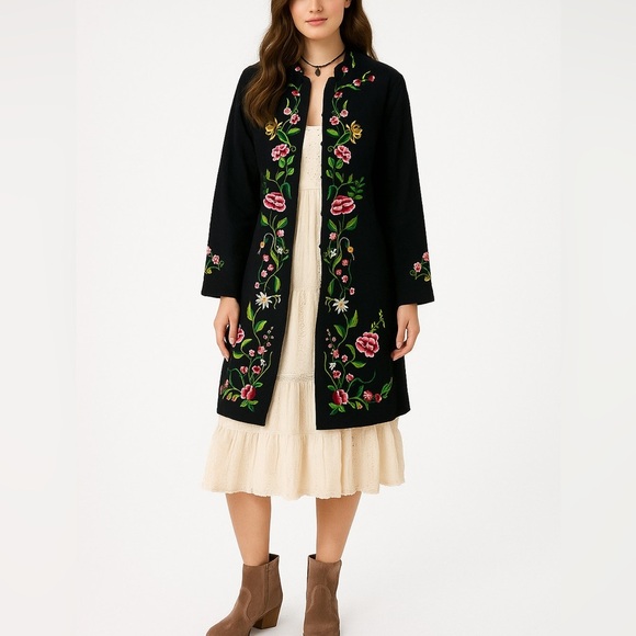 VICTOR COSTA VTG ASO Phoebe Buffay Alternative Floral Embroidered Jacket L - Picture 1 of 14